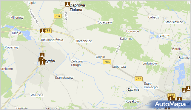 mapa Ulesie gmina Dąbrowa Zielona, Ulesie gmina Dąbrowa Zielona na mapie Targeo