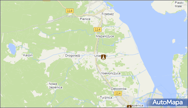 mapa Uniemyśl gmina Police, Uniemyśl gmina Police na mapie Targeo