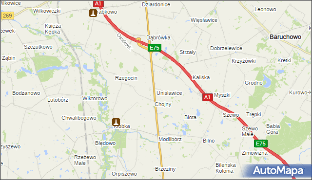 mapa Unisławice, Unisławice na mapie Targeo