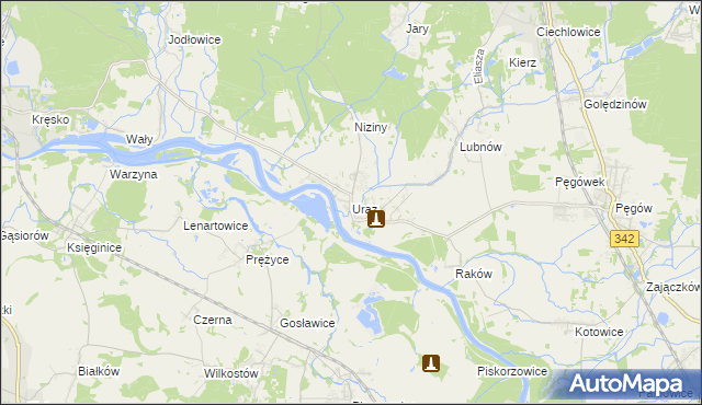 mapa Uraz gmina Oborniki Śląskie, Uraz gmina Oborniki Śląskie na mapie Targeo