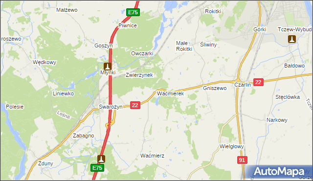 mapa Waćmierek, Waćmierek na mapie Targeo