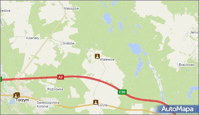 mapa Walewice gmina Torzym, Walewice gmina Torzym na mapie Targeo