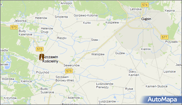 mapa Waliszew gmina Szczawin Kościelny, Waliszew gmina Szczawin Kościelny na mapie Targeo