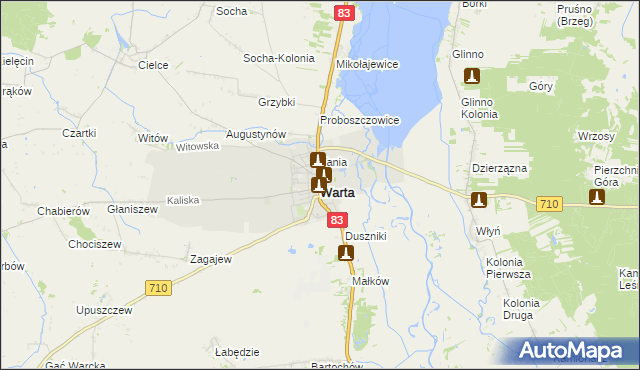 mapa Warta powiat sieradzki, Warta powiat sieradzki na mapie Targeo