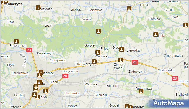 mapa Warzyce, Warzyce na mapie Targeo