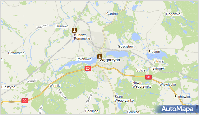 mapa Węgorzyno, Węgorzyno na mapie Targeo