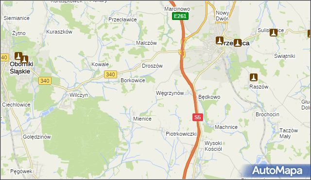 mapa Węgrzynów gmina Trzebnica, Węgrzynów gmina Trzebnica na mapie Targeo