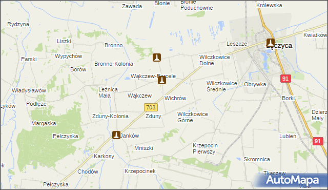 mapa Wichrów gmina Łęczyca, Wichrów gmina Łęczyca na mapie Targeo