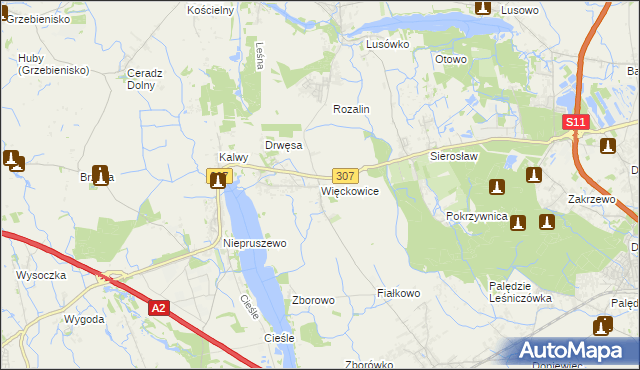 mapa Więckowice gmina Dopiewo, Więckowice gmina Dopiewo na mapie Targeo