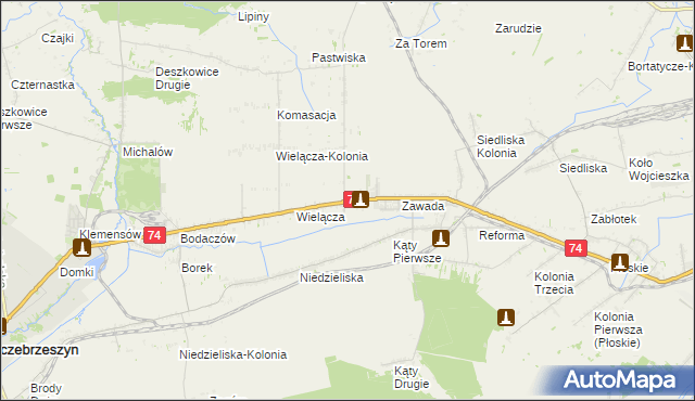 mapa Wielącza Poduchowna, Wielącza Poduchowna na mapie Targeo