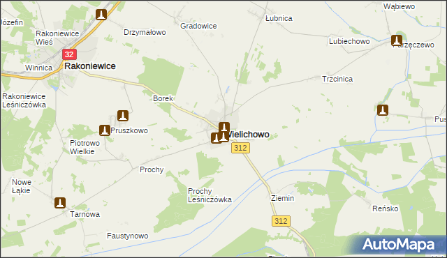 mapa Wielichowo powiat grodziski, Wielichowo powiat grodziski na mapie Targeo
