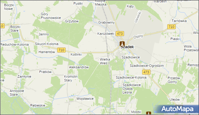 mapa Wielka Wieś gmina Szadek, Wielka Wieś gmina Szadek na mapie Targeo