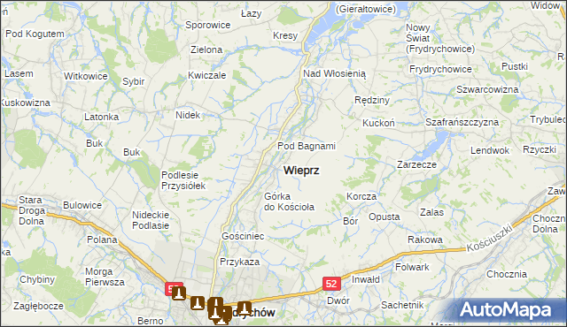 mapa Wieprz powiat wadowicki, Wieprz powiat wadowicki na mapie Targeo