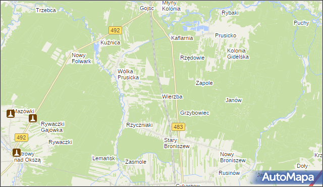 mapa Wierzba gmina Nowa Brzeźnica, Wierzba gmina Nowa Brzeźnica na mapie Targeo