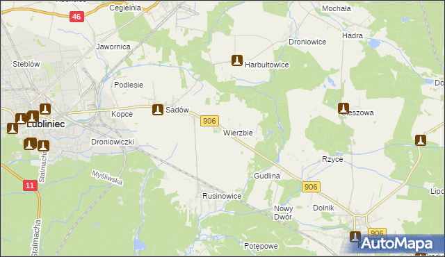 mapa Wierzbie gmina Koszęcin, Wierzbie gmina Koszęcin na mapie Targeo