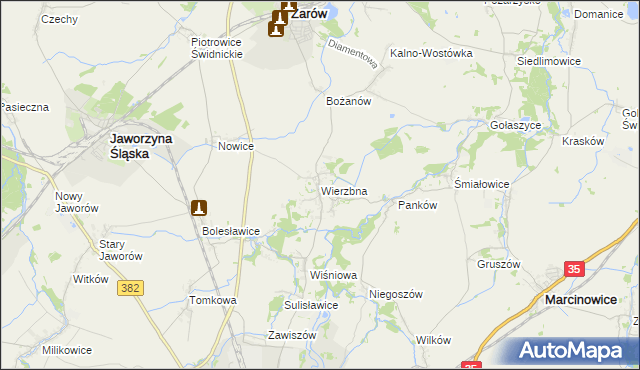 mapa Wierzbna gmina Żarów, Wierzbna gmina Żarów na mapie Targeo