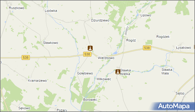 mapa Wierzbowo gmina Kozłowo, Wierzbowo gmina Kozłowo na mapie Targeo