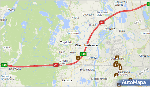 mapa Wierzchosławice powiat tarnowski, Wierzchosławice powiat tarnowski na mapie Targeo