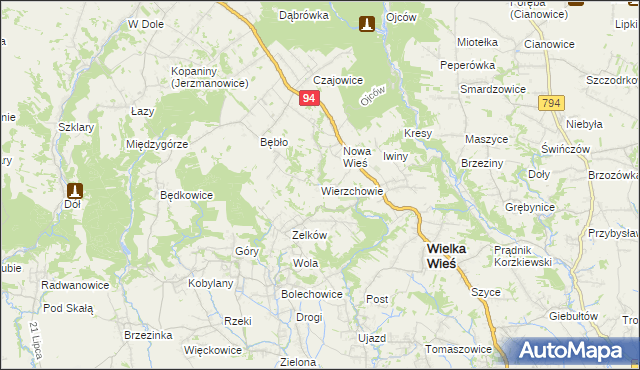 mapa Wierzchowie, Wierzchowie na mapie Targeo