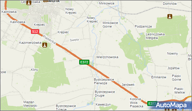 mapa Wierzchowiska gmina Piaski, Wierzchowiska gmina Piaski na mapie Targeo