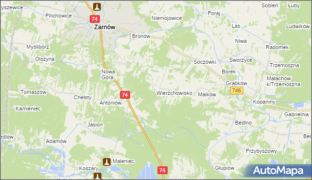 mapa Wierzchowisko gmina Żarnów, Wierzchowisko gmina Żarnów na mapie Targeo