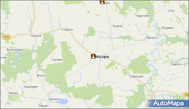 mapa Wilczęta, Wilczęta na mapie Targeo