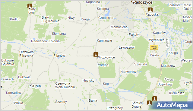 mapa Wilczkowice gmina Radoszyce, Wilczkowice gmina Radoszyce na mapie Targeo