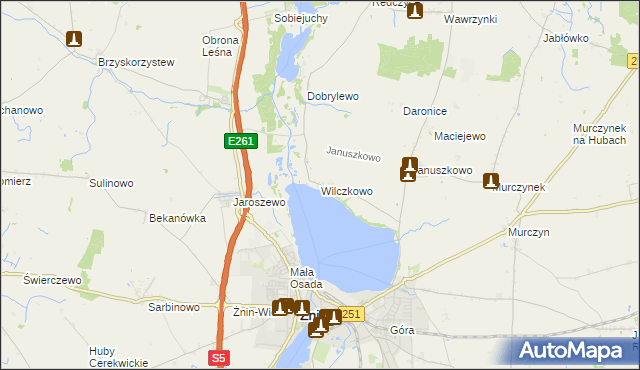 mapa Wilczkowo gmina Żnin, Wilczkowo gmina Żnin na mapie Targeo