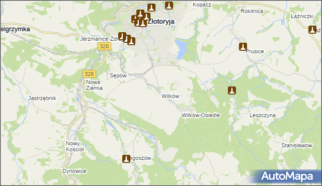 mapa Wilków gmina Złotoryja, Wilków gmina Złotoryja na mapie Targeo