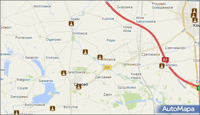 mapa Wilkowice gmina Choceń, Wilkowice gmina Choceń na mapie Targeo