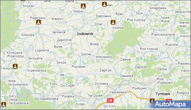 mapa Wilkowisko gmina Jodłownik, Wilkowisko gmina Jodłownik na mapie Targeo