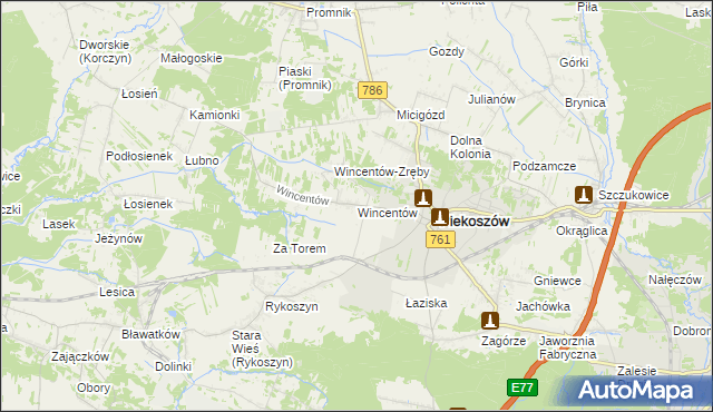 mapa Wincentów gmina Piekoszów, Wincentów gmina Piekoszów na mapie Targeo