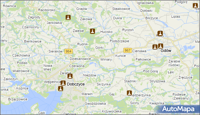 mapa Winiary gmina Gdów, Winiary gmina Gdów na mapie Targeo