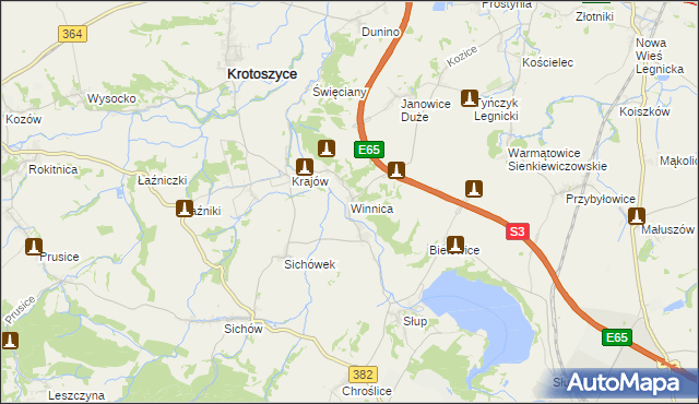 mapa Winnica gmina Krotoszyce, Winnica gmina Krotoszyce na mapie Targeo