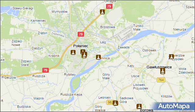 mapa Winnica gmina Połaniec, Winnica gmina Połaniec na mapie Targeo