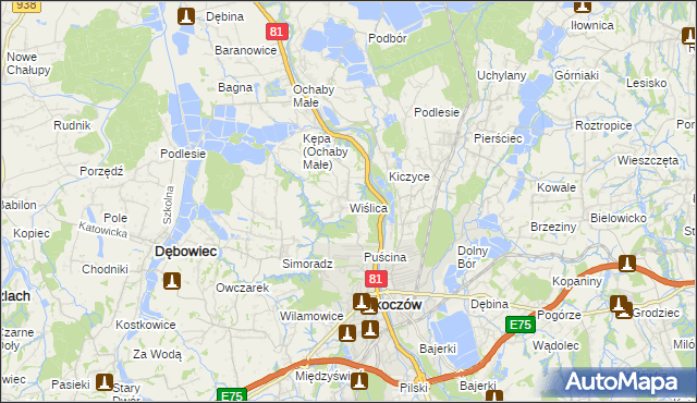 mapa Wiślica gmina Skoczów, Wiślica gmina Skoczów na mapie Targeo