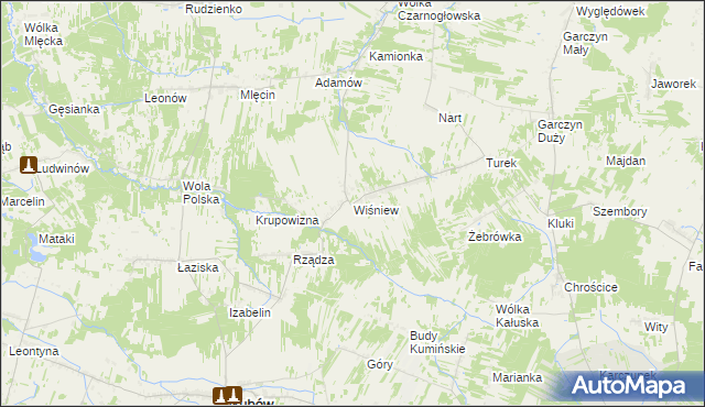 mapa Wiśniew gmina Jakubów, Wiśniew gmina Jakubów na mapie Targeo