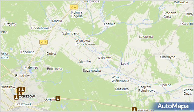 mapa Wiśniowa gmina Staszów, Wiśniowa gmina Staszów na mapie Targeo