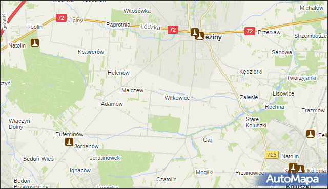 mapa Witkowice gmina Brzeziny, Witkowice gmina Brzeziny na mapie Targeo