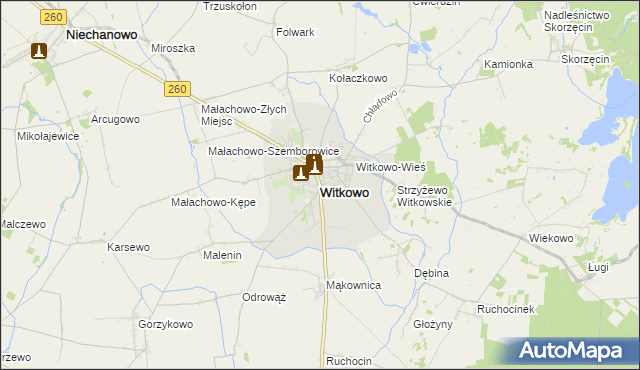 mapa Witkowo powiat gnieźnieński, Witkowo powiat gnieźnieński na mapie Targeo