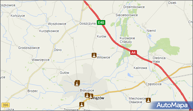 mapa Witowice gmina Wiązów, Witowice gmina Wiązów na mapie Targeo