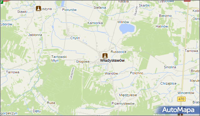 mapa Władysławów powiat turecki, Władysławów powiat turecki na mapie Targeo