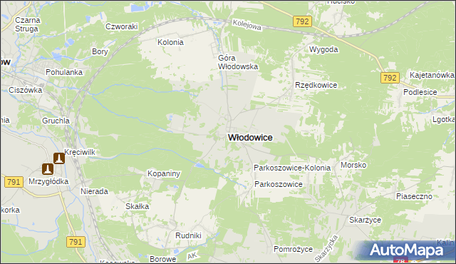 mapa Włodowice powiat zawierciański, Włodowice powiat zawierciański na mapie Targeo