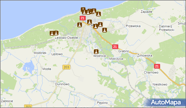 mapa Wodnica gmina Ustka, Wodnica gmina Ustka na mapie Targeo