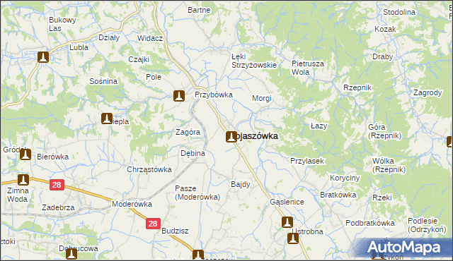 mapa Wojaszówka, Wojaszówka na mapie Targeo