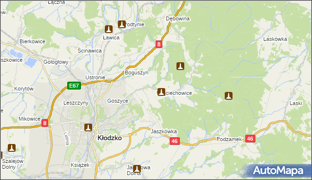 mapa Wojciechowice gmina Kłodzko, Wojciechowice gmina Kłodzko na mapie Targeo