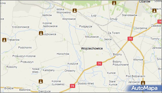 mapa Wojciechowice powiat opatowski, Wojciechowice powiat opatowski na mapie Targeo