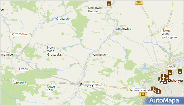 mapa Wojcieszyn gmina Pielgrzymka, Wojcieszyn gmina Pielgrzymka na mapie Targeo