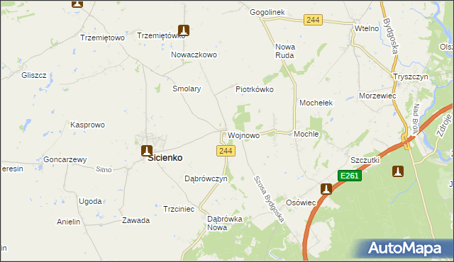 mapa Wojnowo gmina Sicienko, Wojnowo gmina Sicienko na mapie Targeo