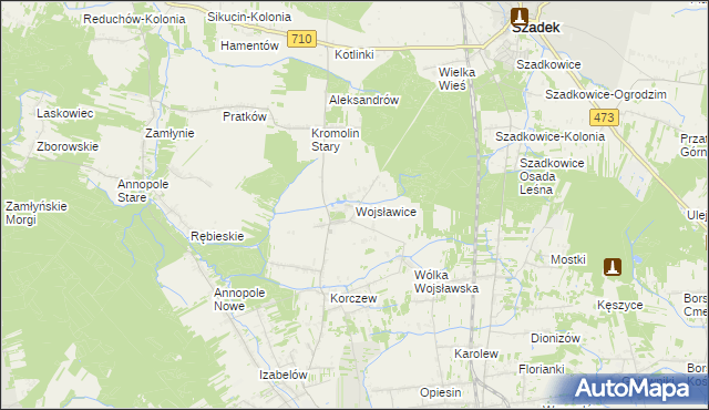 mapa Wojsławice gmina Zduńska Wola, Wojsławice gmina Zduńska Wola na mapie Targeo